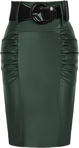 The LUXE NK GLAM Classic Pencil Midi Skirt w/ Belt-NK63