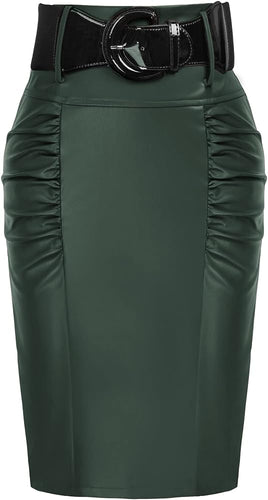 The LUXE NK GLAM Classic Pencil Midi Skirt w/ Belt-NK63
