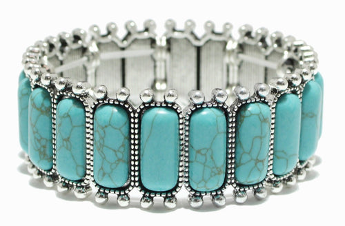 THE LUXE NK GLAM FLY  WESTERN GIRL RECTANGULAR TURQUOISE STONE STRETCH BRACELET -VOLUME 1