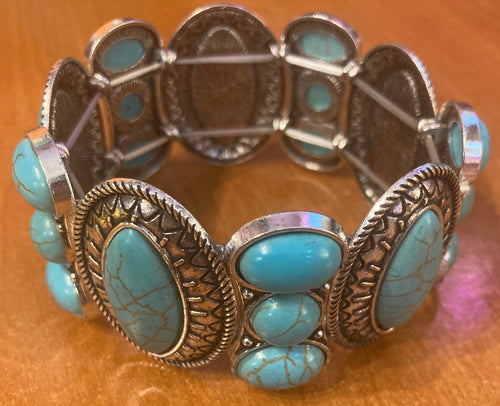 THE LUXE NK GLAM FLY  WESTERN GIRL RECTANGULAR TURQUOISE STONE STRETCH BRACELET -VOLUME 1