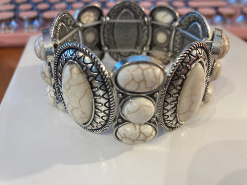 THE LUXE NK GLAM FLY  WESTERN GIRL RECTANGULAR TURQUOISE STONE STRETCH BRACELET -VOLUME 1