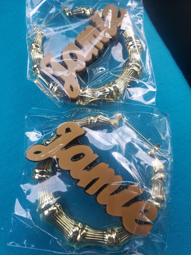 THE LUXE NK GLAM CUSTOM 2 TONE ACRYLIC GOLD BAMBOO HOOP EARRINGS - CUSTOM3