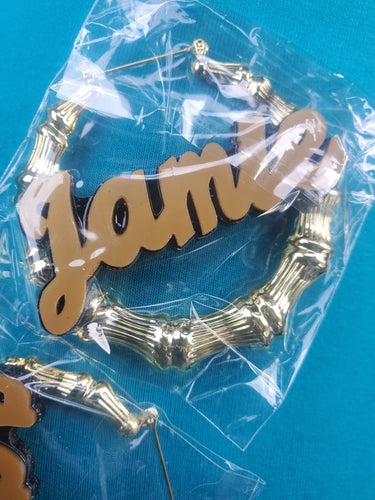 THE LUXE NK GLAM CUSTOM 2 TONE ACRYLIC GOLD BAMBOO HOOP EARRINGS - CUSTOM3