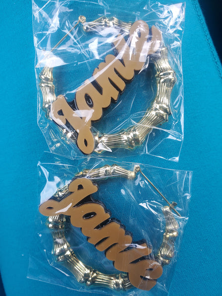 THE LUXE NK GLAM CUSTOM 2 TONE ACRYLIC GOLD BAMBOO HOOP EARRINGS - CUSTOM3