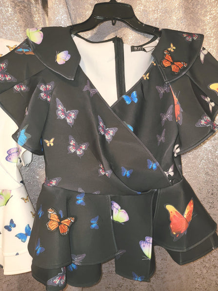 THE LUXE NK GLAM BUTTERFLY PEPLUM DRESS TOP - NKBFTOP