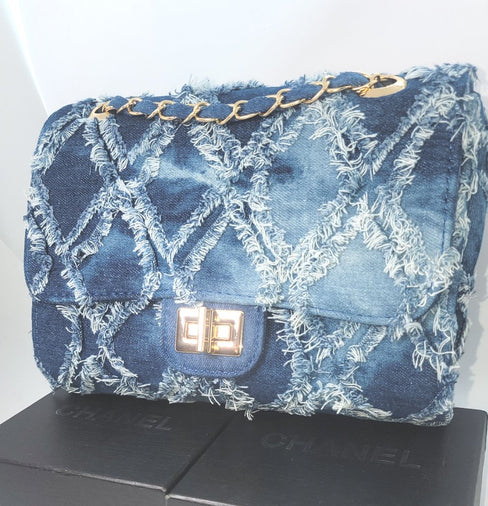 THE LUXE NK GLAM DISTRESS DEMIN HANDBAG - NKHB104