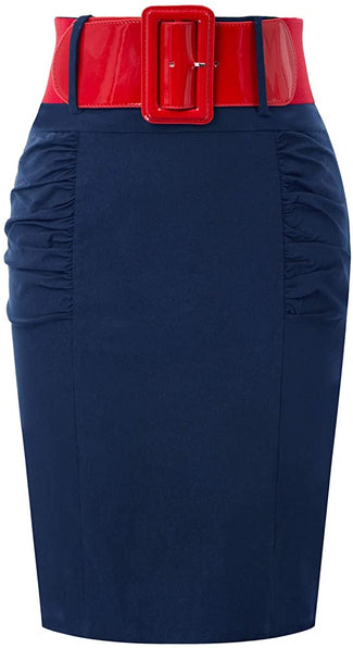 The LUXE NK GLAM Classic Pencil Midi Skirt w/ Belt-NK63