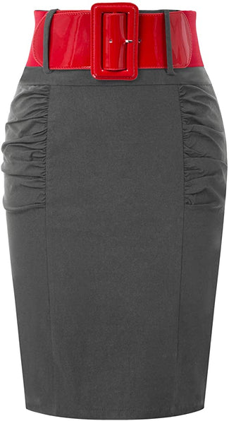 The LUXE NK GLAM Classic Pencil Midi Skirt w/ Belt-NK63