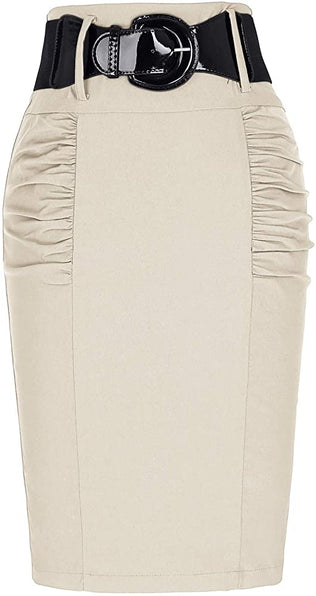 The LUXE NK GLAM Classic Pencil Midi Skirt w/ Belt-NK63