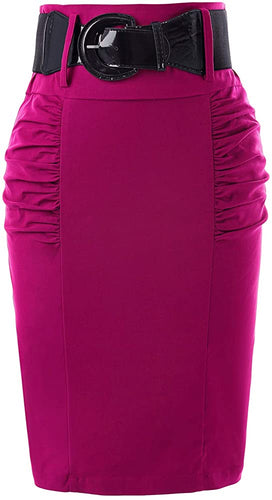 The LUXE NK GLAM Classic Pencil Midi Skirt w/ Belt-NK63