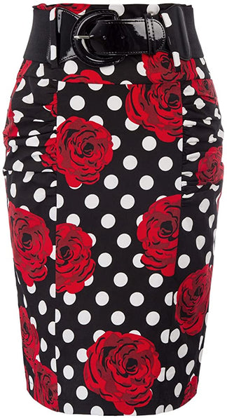 The LUXE NK GLAM Classic Pencil Midi Skirt w/ Belt-NK63