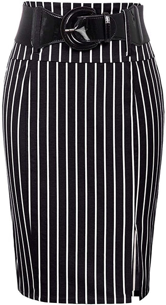 The LUXE NK GLAM Classic Pencil Midi Skirt w/ Belt-NK63