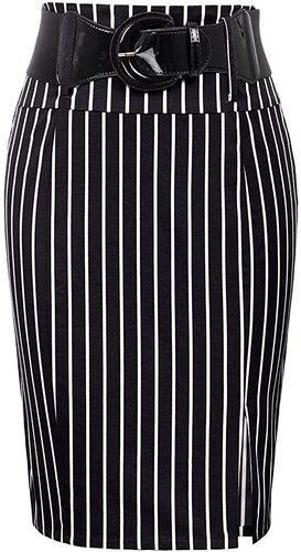 The LUXE NK GLAM Classic Pencil Midi Skirt w/ Belt-NK63