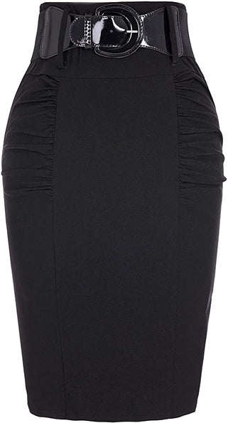 The LUXE NK GLAM Classic Pencil Midi Skirt w/ Belt-NK63