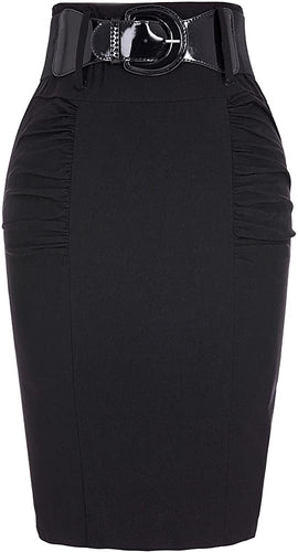 The LUXE NK GLAM Classic Pencil Midi Skirt w/ Belt-NK63
