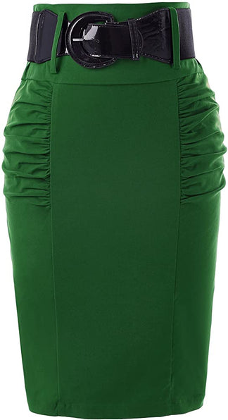 The LUXE NK GLAM Classic Pencil Midi Skirt w/ Belt-NK63