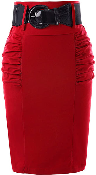 The LUXE NK GLAM Classic Pencil Midi Skirt w/ Belt-NK63