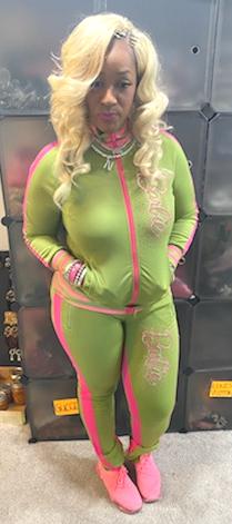 THE LUXE NK GLAM BARBIE PINK & GREEN TRACK SUIT - NKA2