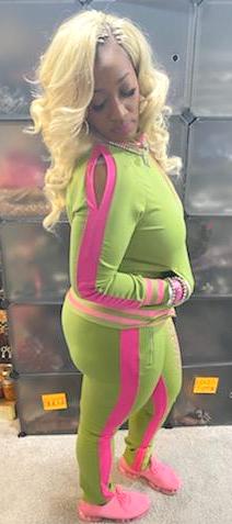 THE LUXE NK GLAM BARBIE PINK & GREEN TRACK SUIT - NKA2