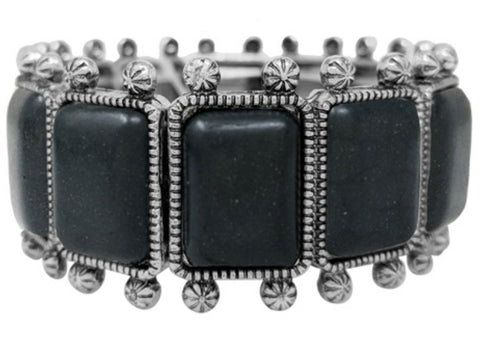 THE LUXE NK GLAM FLY  WESTERN GIRL RECTANGULAR TURQUOISE STONE STRETCH BRACELET -VOLUME 1