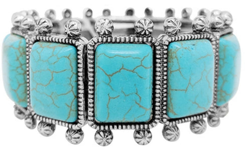 THE LUXE NK GLAM FLY  WESTERN GIRL RECTANGULAR TURQUOISE STONE STRETCH BRACELET -VOLUME 1