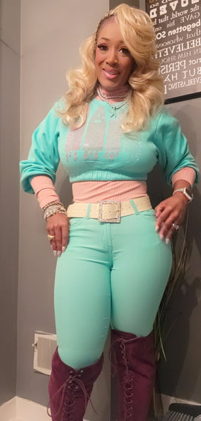 THE LUXE NK GLAM BLING CROP TOP JOGGER SET - GLAM108