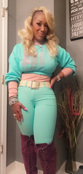 THE LUXE NK GLAM BLING CROP TOP JOGGER SET - GLAM108