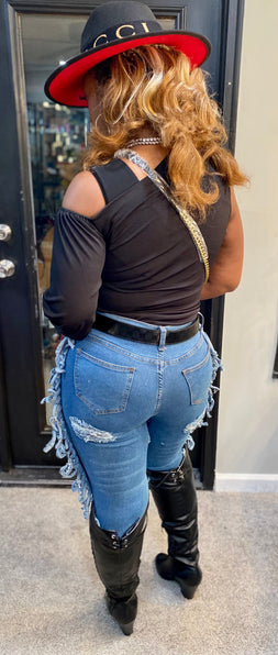 THE LUXE NK GLAM DISTRESS RIPPED COWBOY JEANS - NK303