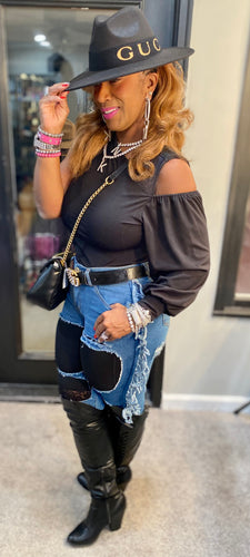 THE LUXE NK GLAM DISTRESS RIPPED COWBOY JEANS - NK303