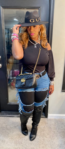 THE LUXE NK GLAM DISTRESS RIPPED COWBOY JEANS - NK303