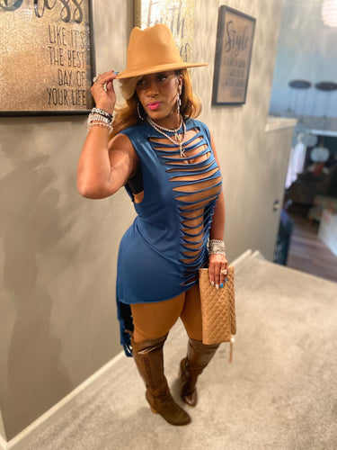 THE LUXE NK GLAM DISTRESS RIPPED OVERLAY TOP - NK159