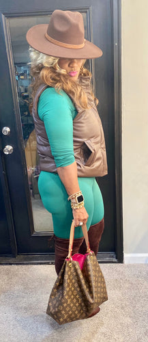 THE LUXE NK GLAM FAUX LEATHER PUFF VEST - NK155