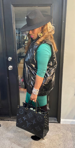 THE LUXE NK GLAM FAUX SHINY LEATHER VEST - NK148