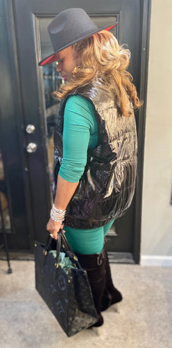 THE LUXE NK GLAM FAUX SHINY LEATHER VEST - NK148