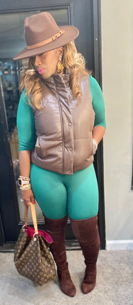 THE LUXE NK GLAM FAUX LEATHER PUFF VEST - NK155