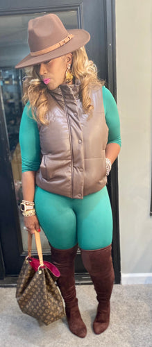 THE LUXE NK GLAM FAUX LEATHER PUFF VEST - NK155