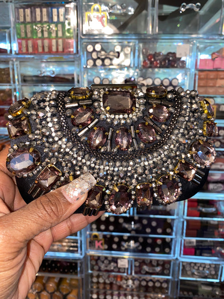 THE LUXE NK GLAM ACCESSORIES & BELT COLLECTION- OVAL SHAPED FORMAL RHINESTONE CLUTCH BAG - MMA1006