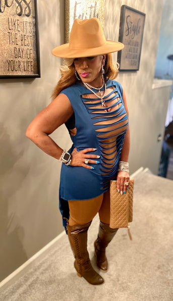 THE LUXE NK GLAM DISTRESS RIPPED OVERLAY TOP - NK159