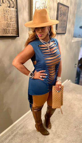 THE LUXE NK GLAM DISTRESS RIPPED OVERLAY TOP - NK159