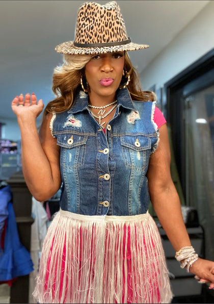 THE LUXE NK GLAM DISTRESS DENIM FRINGED VEST - NK86