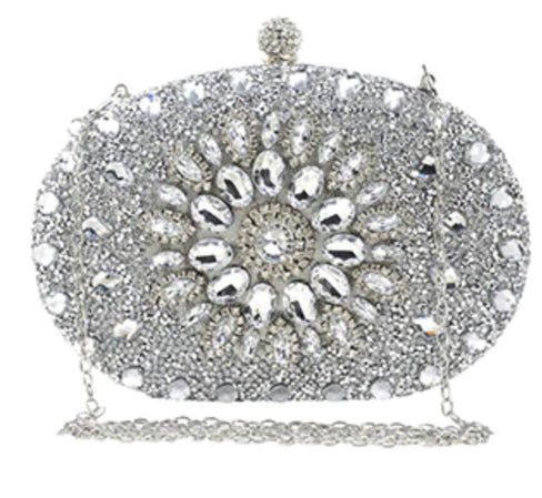 THE LUXE NK GLAM ACCESSORIES & BELT COLLECTION- OVAL SHAPED FORMAL RHINESTONE CLUTCH BAG - MMA1006