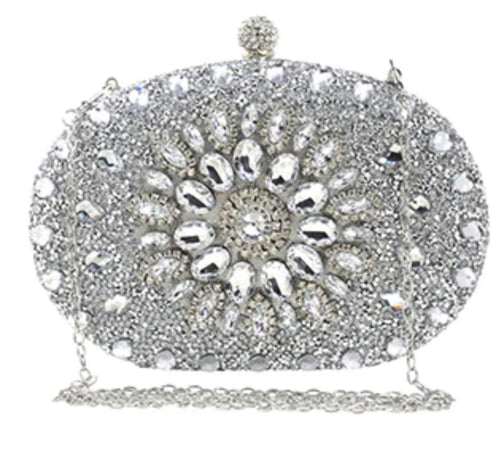 THE LUXE NK GLAM ACCESSORIES & BELT COLLECTION- OVAL SHAPED FORMAL RHINESTONE CLUTCH BAG - MMA1006