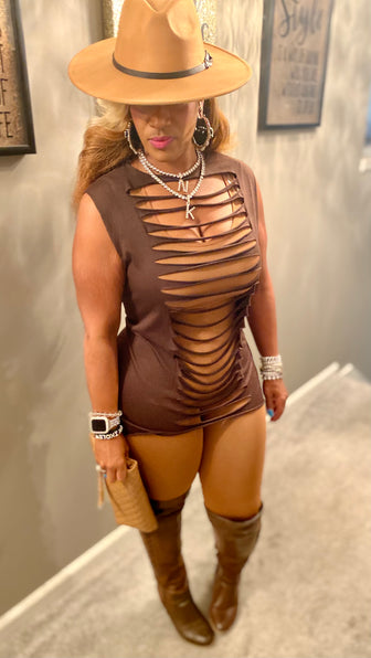 THE LUXE NK GLAM DISTRESS RIPPED OVERLAY TOP - NK159