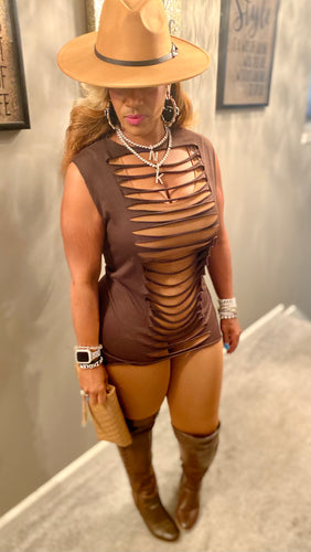 THE LUXE NK GLAM DISTRESS RIPPED OVERLAY TOP - NK159