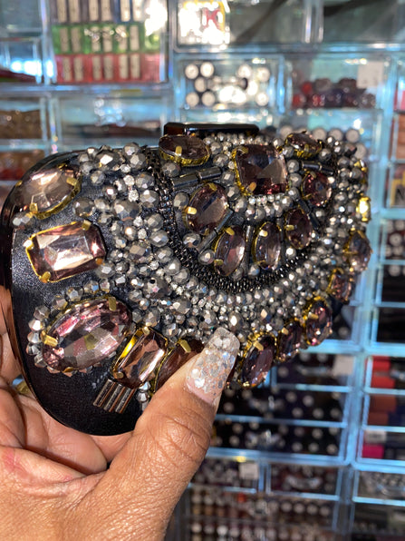 THE LUXE NK GLAM ACCESSORIES & BELT COLLECTION- OVAL SHAPED FORMAL RHINESTONE CLUTCH BAG - MMA1006