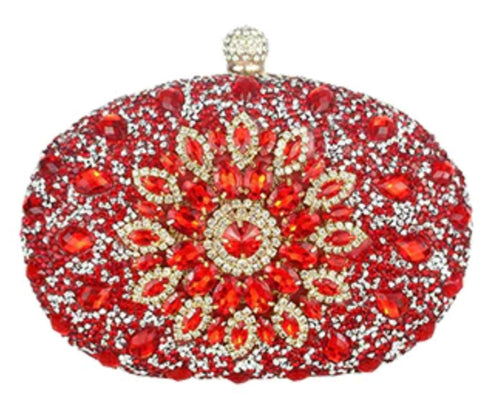 THE LUXE NK GLAM ACCESSORIES & BELT COLLECTION- OVAL SHAPED FORMAL RHINESTONE CLUTCH BAG - MMA1006
