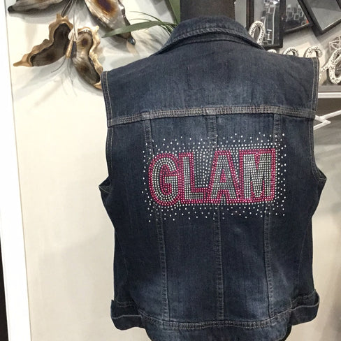 THE LUXE NK GLAM DARK BLUE JEAN SLEEVELESS JACKET-NK75