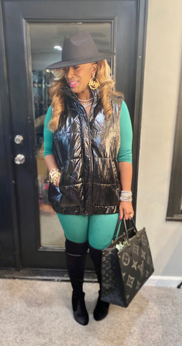 THE LUXE NK GLAM FAUX SHINY LEATHER VEST - NK148