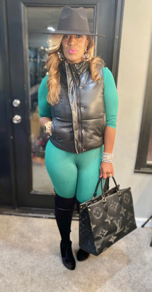 THE LUXE NK GLAM FAUX LEATHER PUFF VEST - NK155