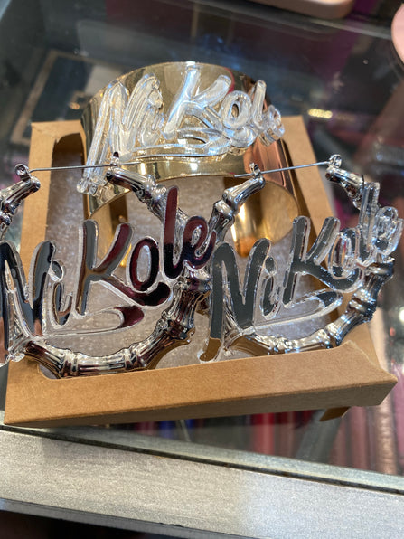 THE LUXE NK GLAM CUSTOM 2 TONE ACRYLIC GOLD BAMBOO HOOP EARRINGS - CUSTOM3